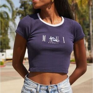 Brandy Melville Maui Hawaii Baby Tee - OS - Navy Blue